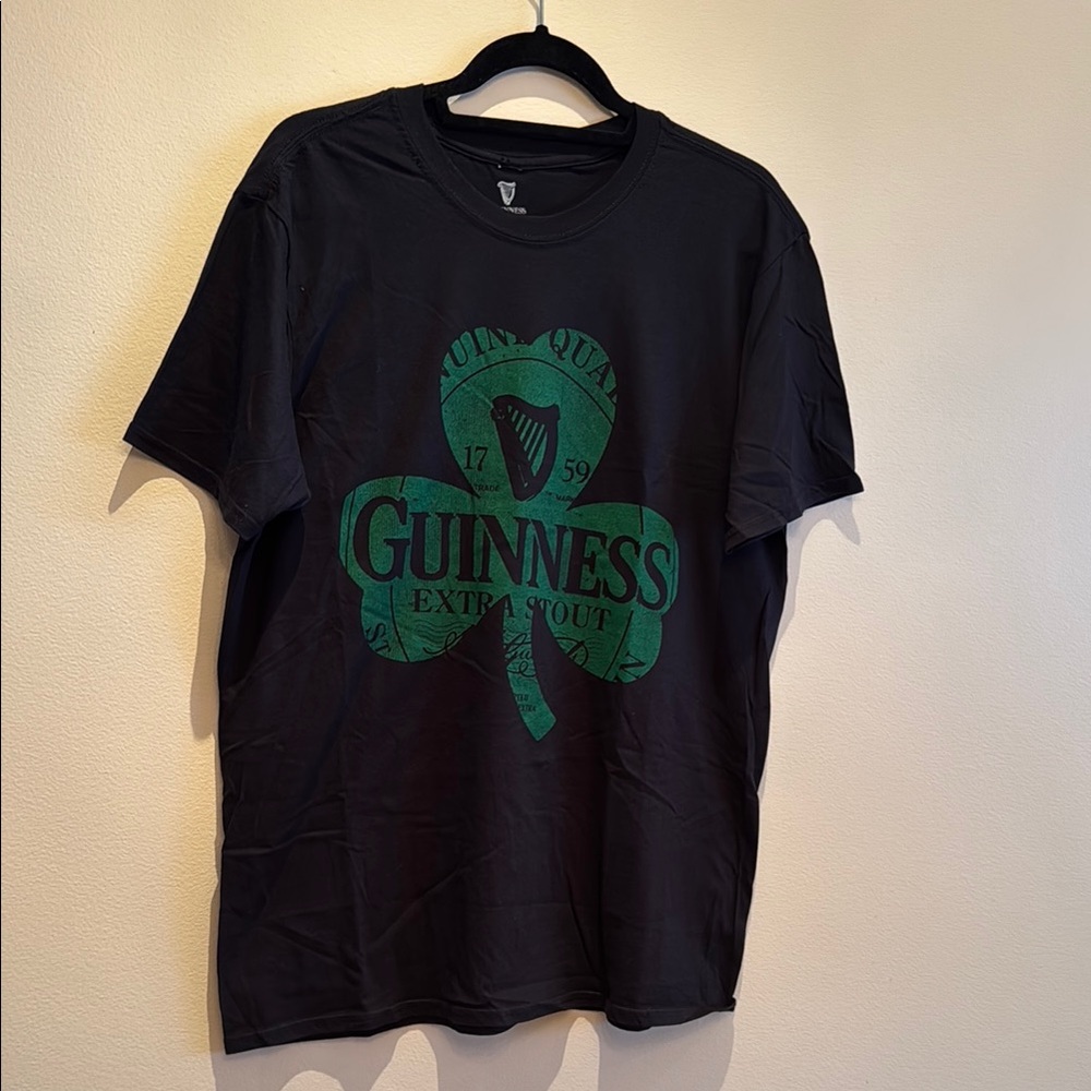 Guinness Black T-Shirt with Green Shamrock